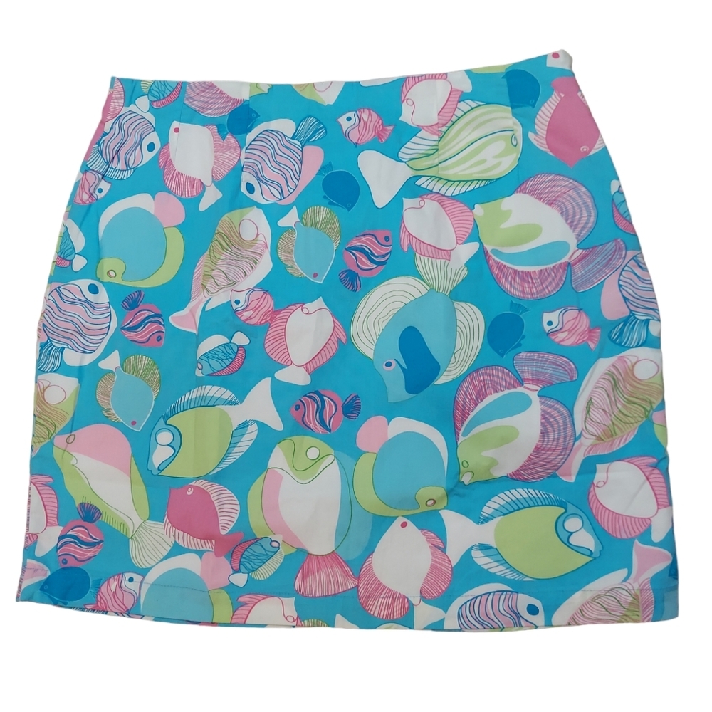 NWT Cotton Connection Women's Cotton Fish Blue Pink Skirt Side Zip Butto…